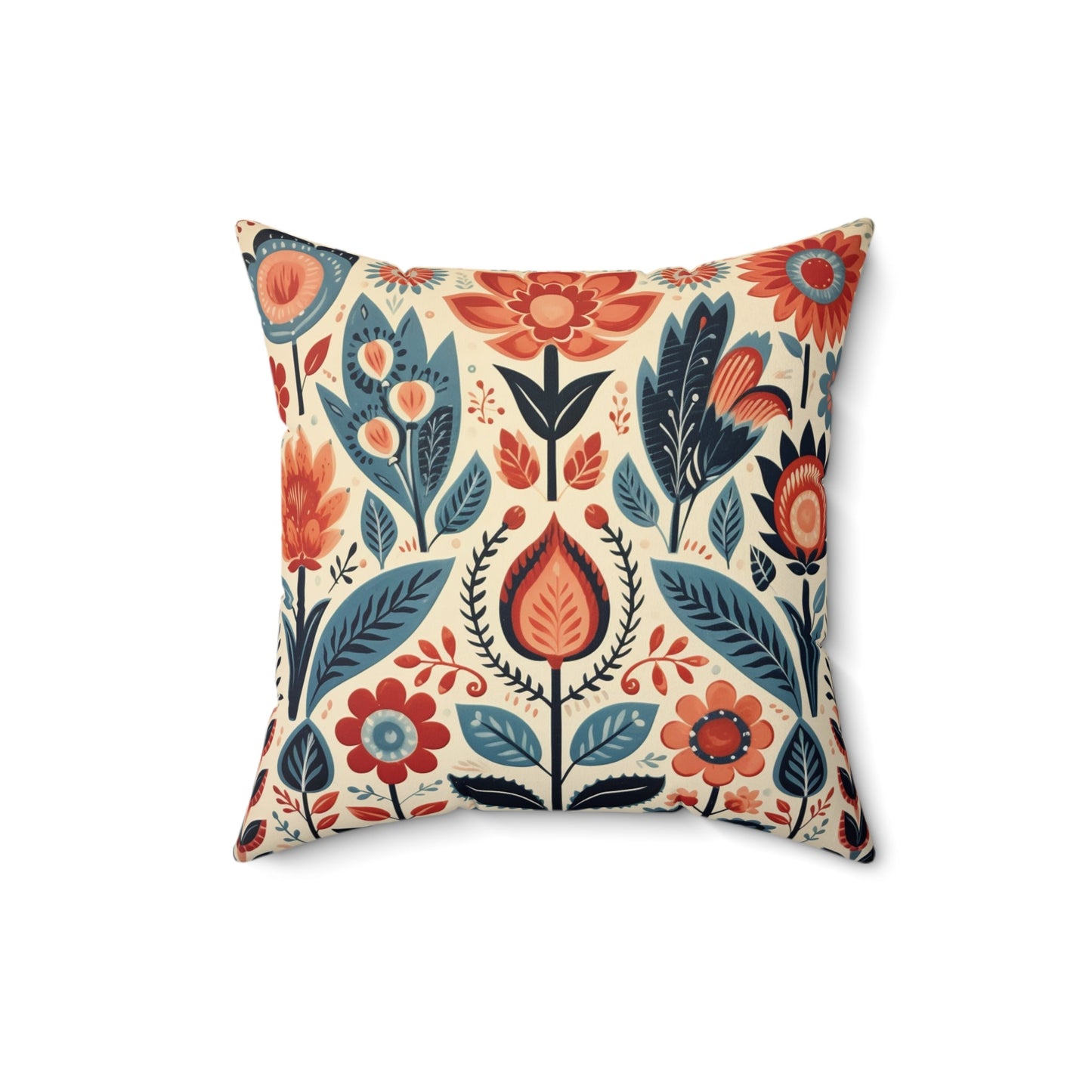 White Scandi Folk Art Pillow - Scandi Folk Art Decor, Boho Print, Throw Pillow Cover - FlooredByArt