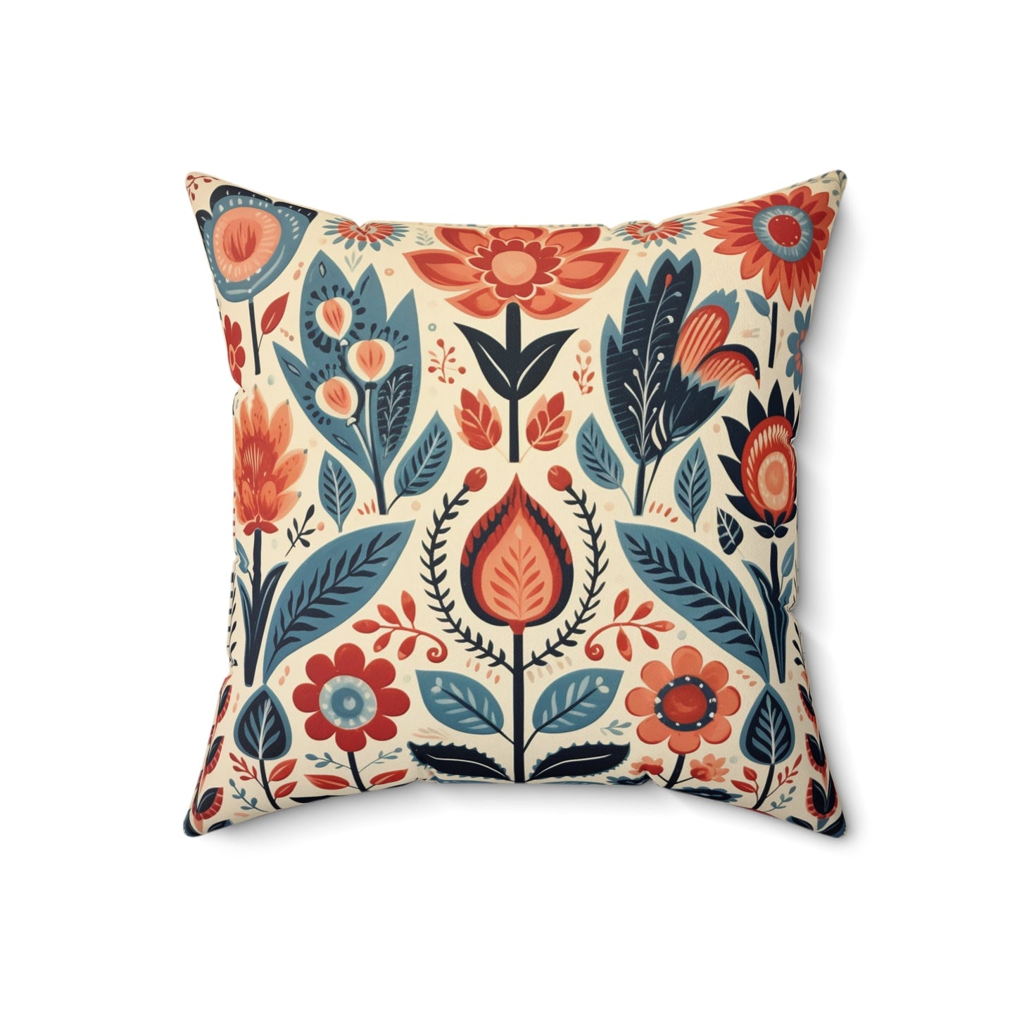 White Scandi Folk Art Pillow - Scandi Folk Art Decor, Boho Print, Throw Pillow Cover - FlooredByArt