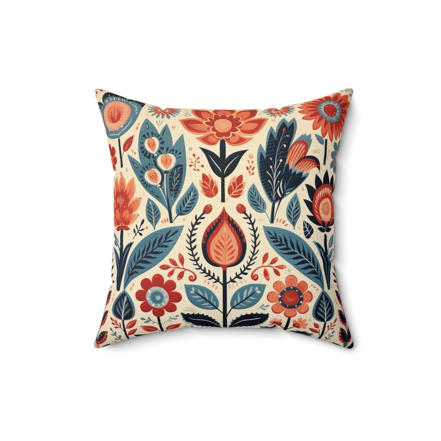 White Scandi Folk Art Pillow - Scandi Folk Art Decor, Boho Print, Throw Pillow Cover - FlooredByArt