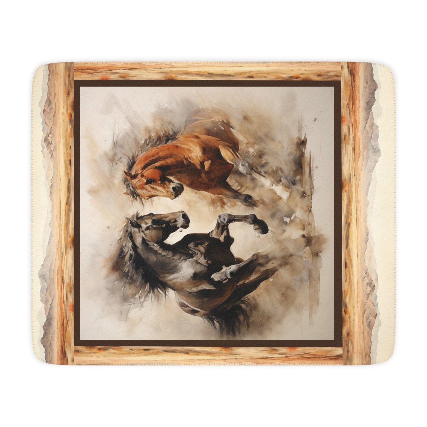 Wild West Stallions Horse Sherpa Throw Blanket, American Desert Horse, Cowboy Decor - FlooredByArt