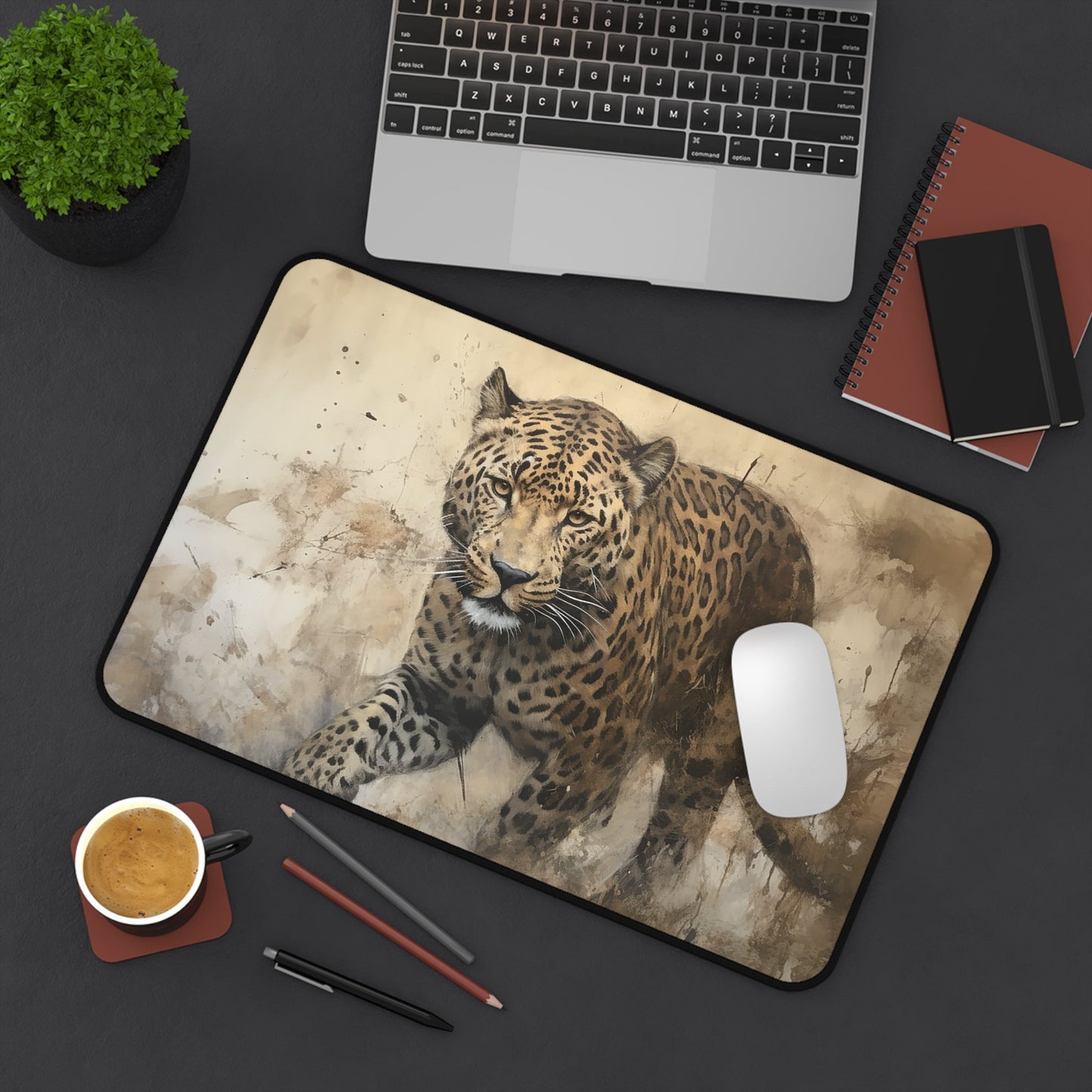 Wildlife Leopard Large Mouse Pad, Animal Lover Desk Mats, Gaming Desk Mats, Home Office - FlooredByArt