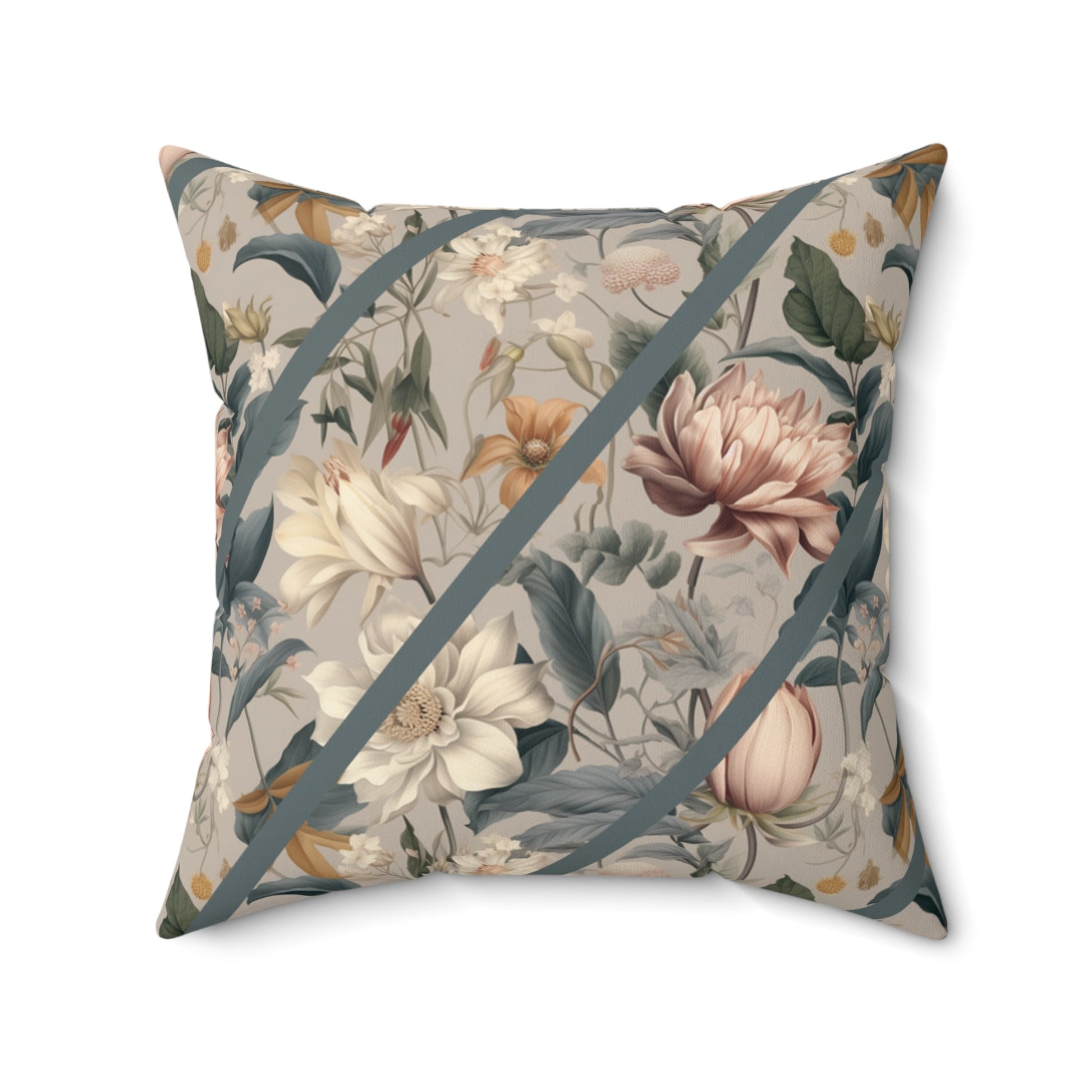 William Morris Style Garden Pillow, Sage Greens, grays, and Creme, Elegant Throw Pillow - FlooredByArt