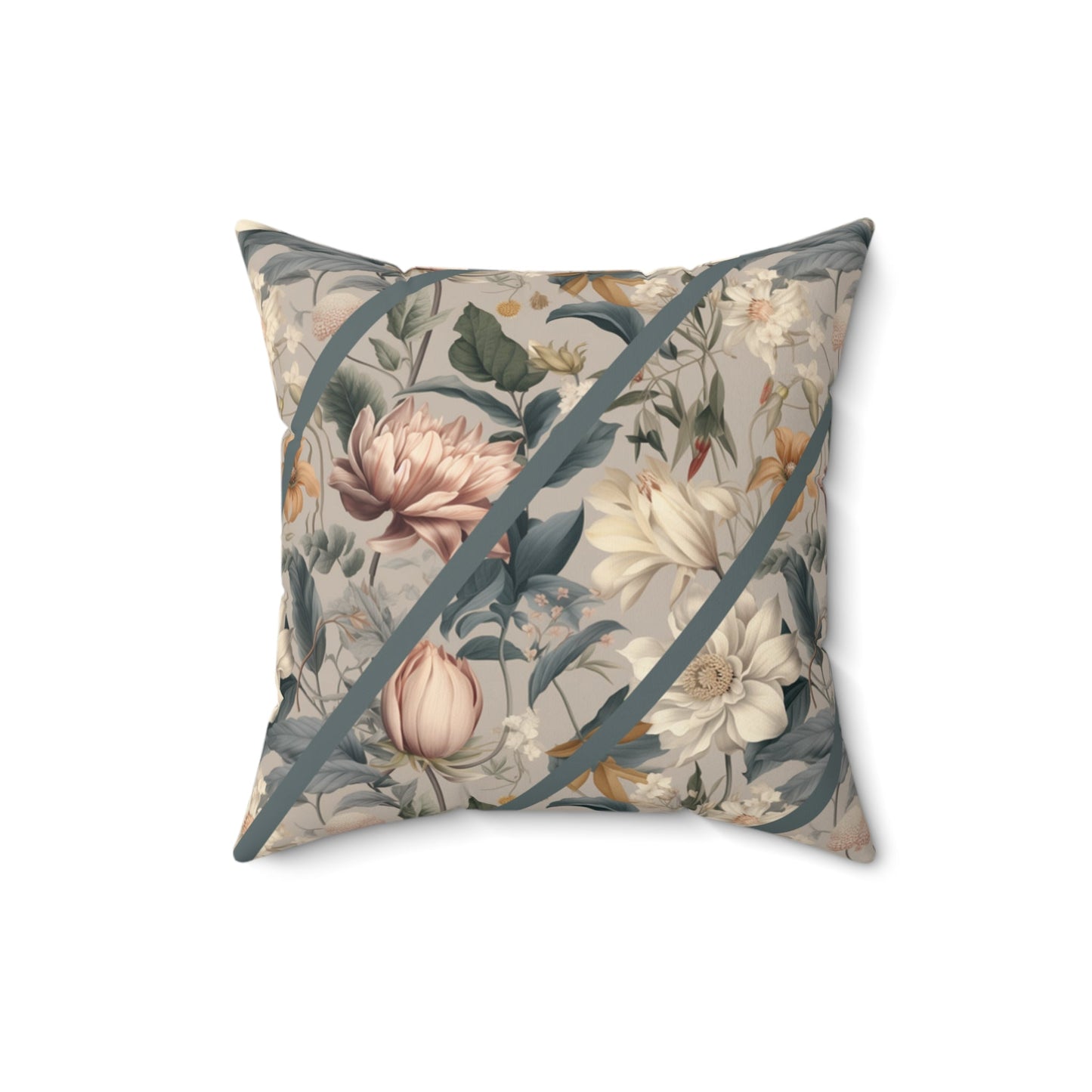 William Morris Style Garden Pillow, Sage Greens, grays, and Creme, Elegant Throw Pillow - FlooredByArt