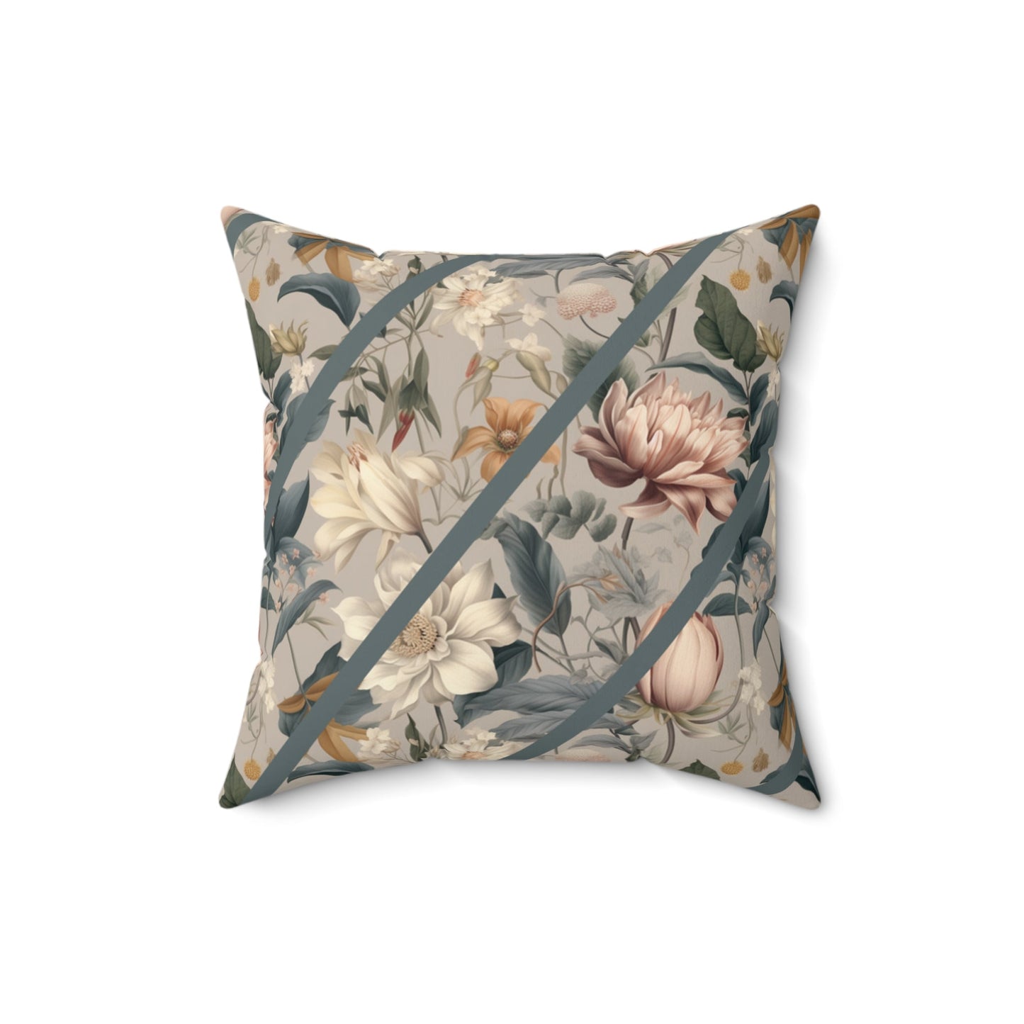 William Morris Style Garden Pillow, Sage Greens, grays, and Creme, Elegant Throw Pillow - FlooredByArt