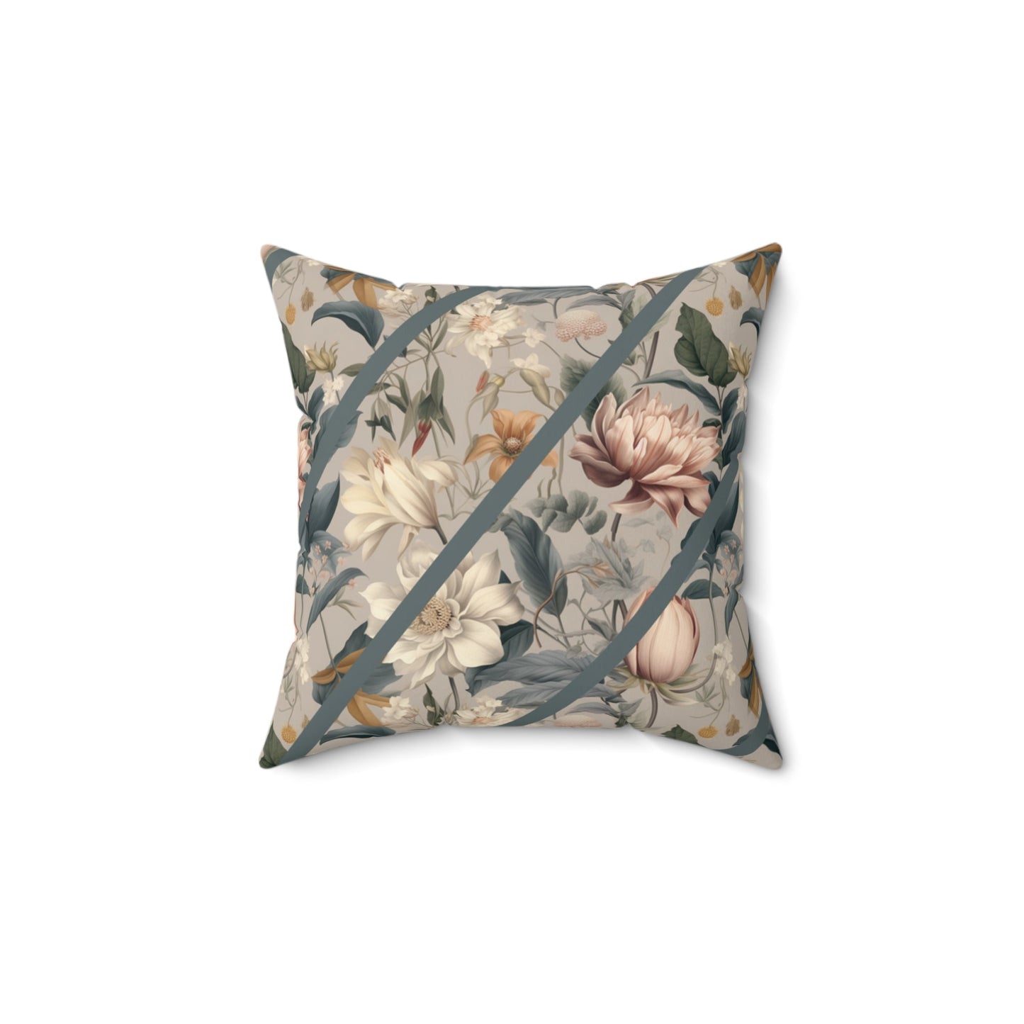 William Morris Style Garden Pillow, Sage Greens, grays, and Creme, Elegant Throw Pillow - FlooredByArt