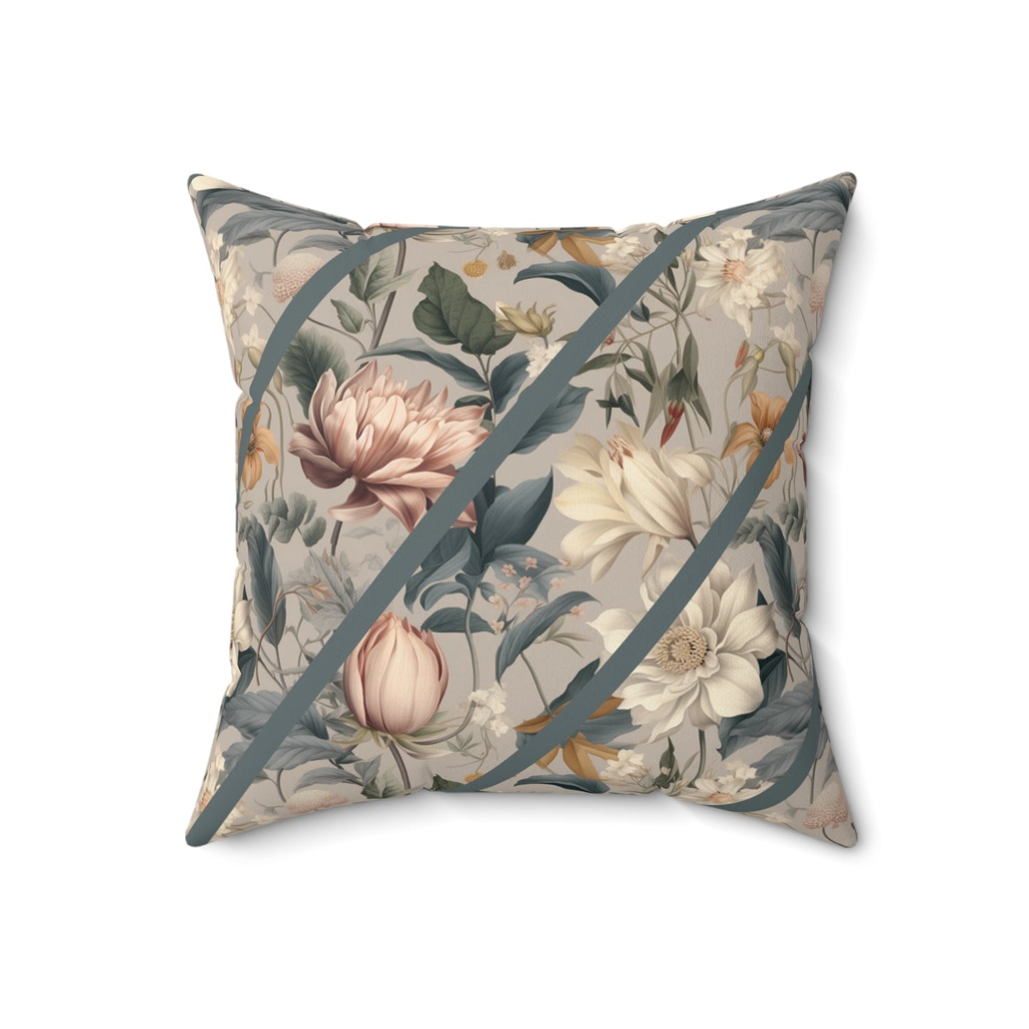 William Morris Style Garden Pillow, Sage Greens, grays, and Creme, Elegant Throw Pillow - FlooredByArt