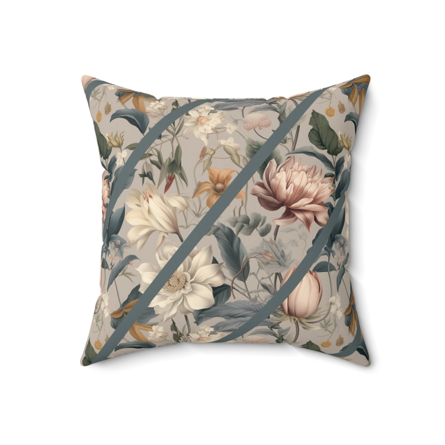 William Morris Style Garden Pillow, Sage Greens, grays, and Creme, Elegant Throw Pillow - FlooredByArt