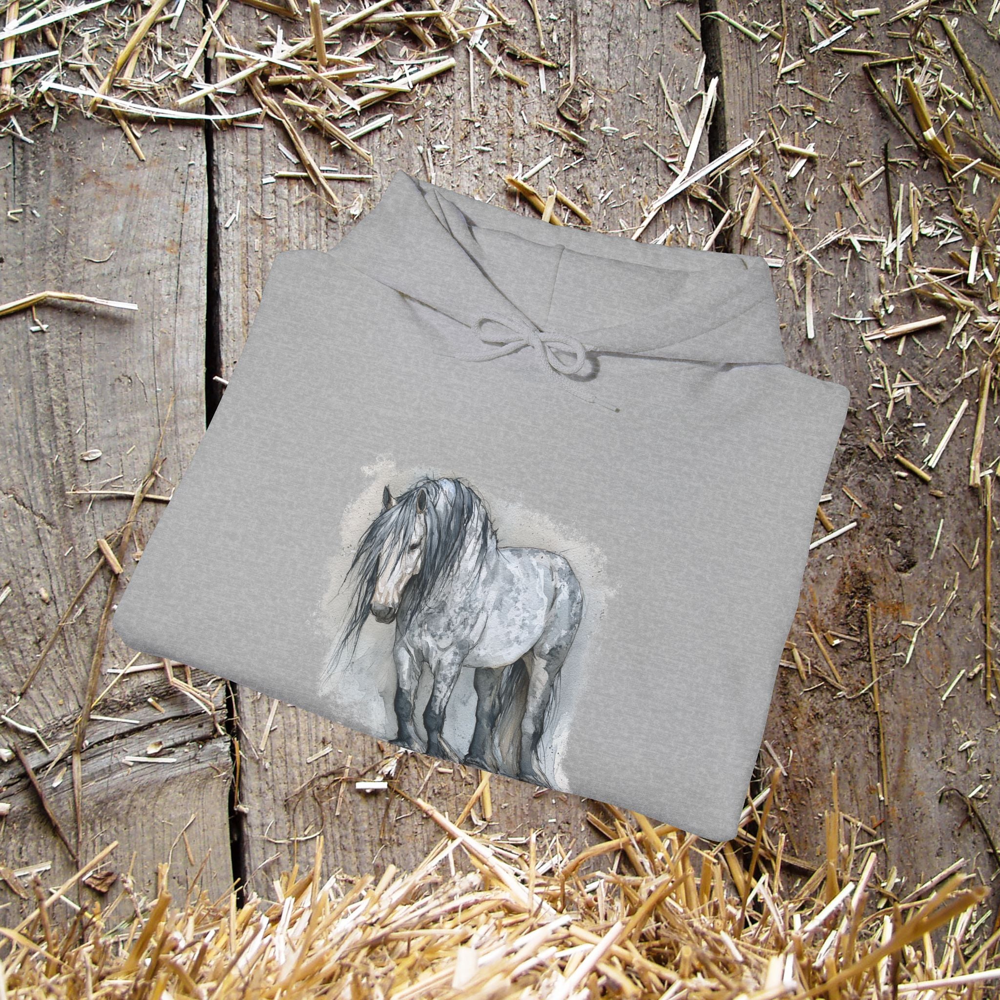 Percheron Horse Hoodie – Gray Draft Horse Watercolor Sweatshirt