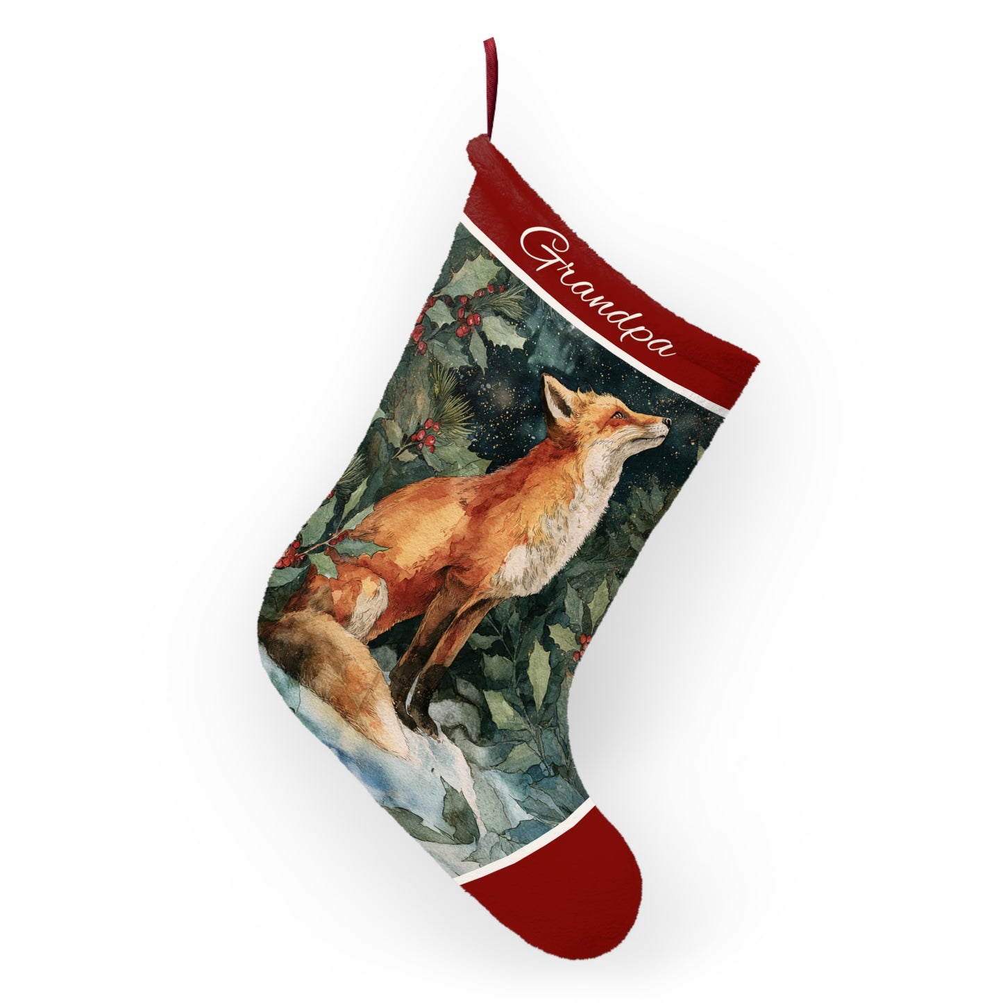 Christmas Fox Stocking, Holiday Decor Wildlife Stocking