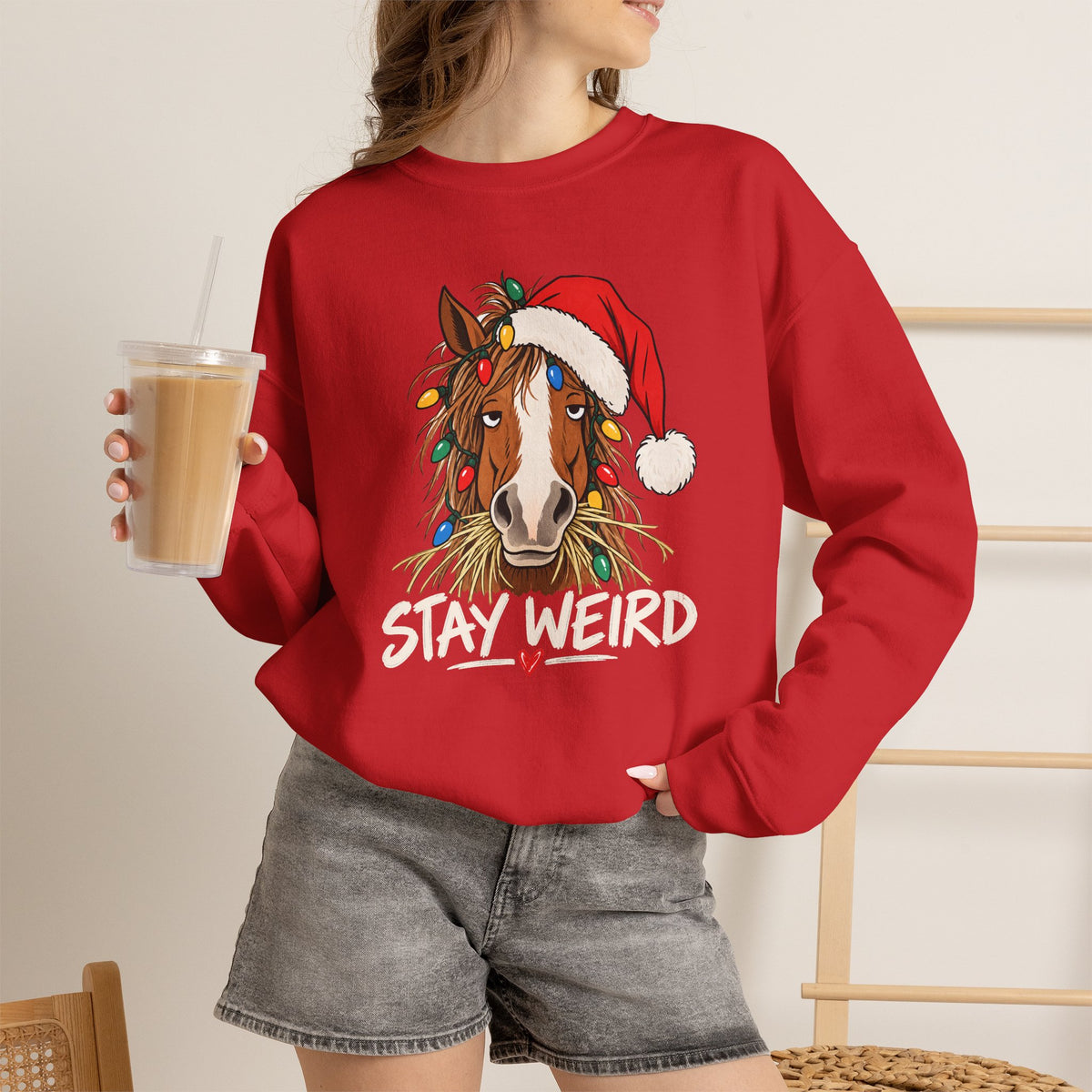 Stay Weird Horse Christmas Sweatshirt - Funny Horse Holiday Shirt