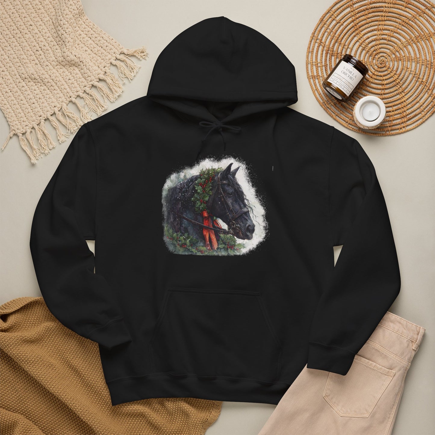 Friesian Horse Christmas Hoodie – Black Horse Holiday Sweatshi