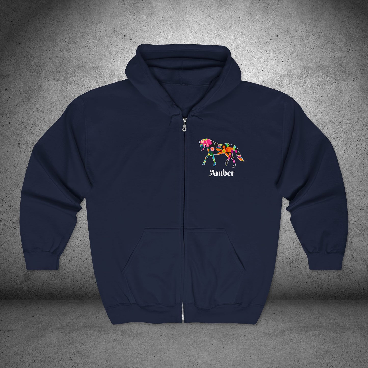 Horse Lover Full Zip Hoodie Jacket,  Floral Horse Pattern, personalized