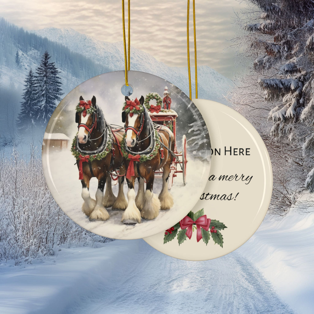 Personalized Clydesdale Sleigh Horse Christmas Ornament