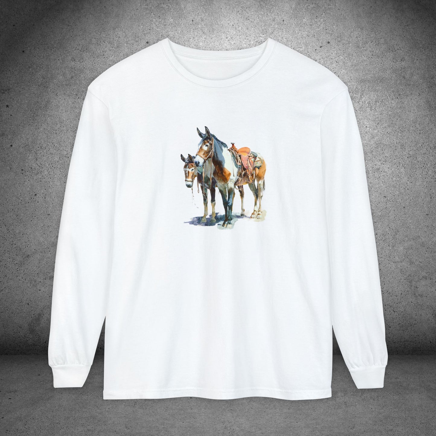 Western Mule Horse Watercolor Long Sleeve Comfort Colors T-Shirt
