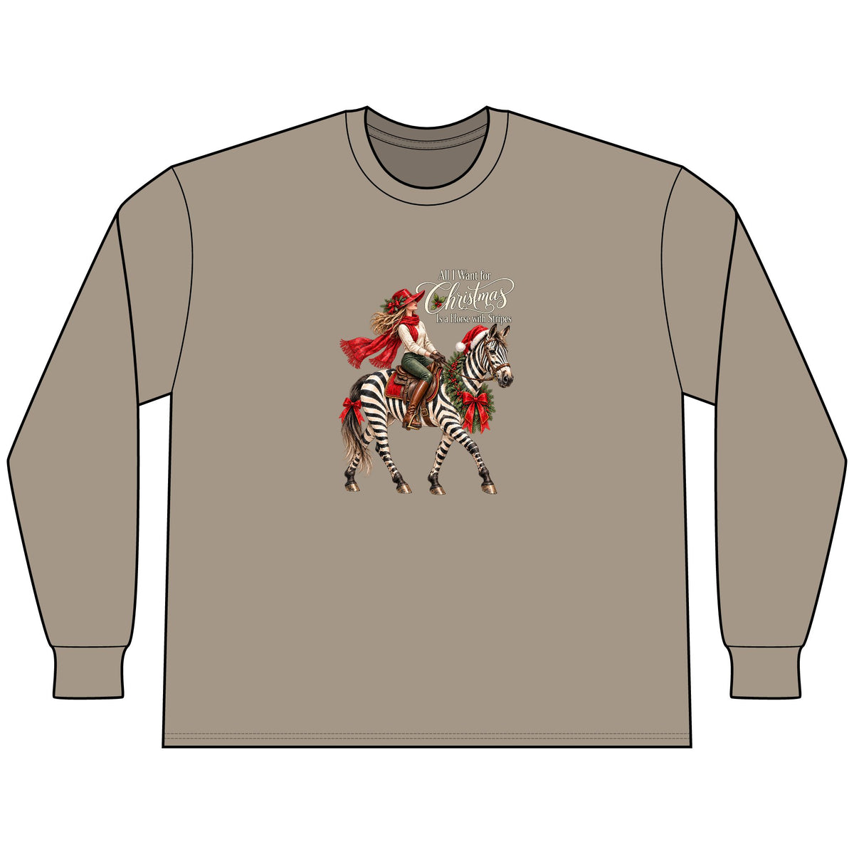 All I Want for Christmas Horse Long Sleeve Tee – Zebra Equestrian Shirt