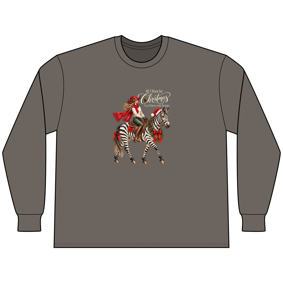 All I Want for Christmas Horse Long Sleeve Tee – Zebra Equestrian Shirt