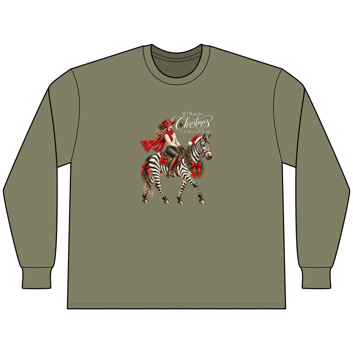 All I Want for Christmas Horse Long Sleeve Tee – Zebra Equestrian Shirt