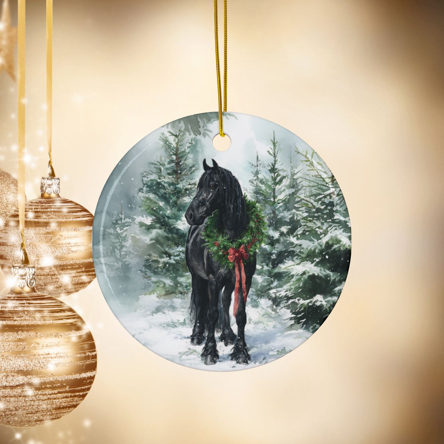 Personalized Friesian Horse Christmas Ornament