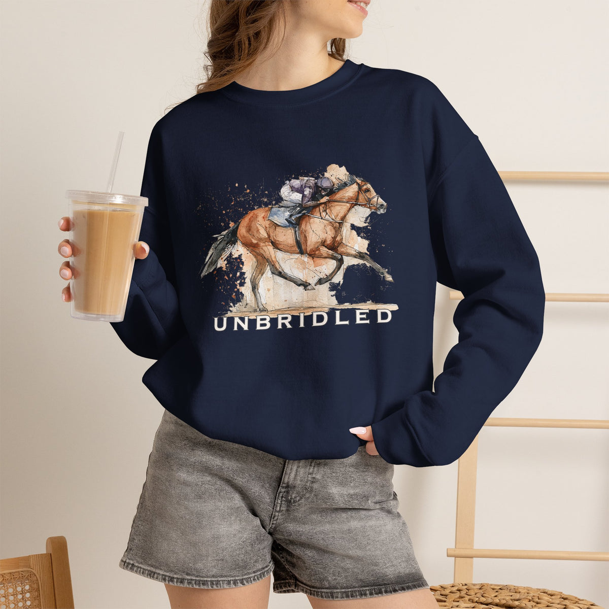 Unbridled Racehorse Sweatshirt – Watercolor Horse Racing Crewneck
