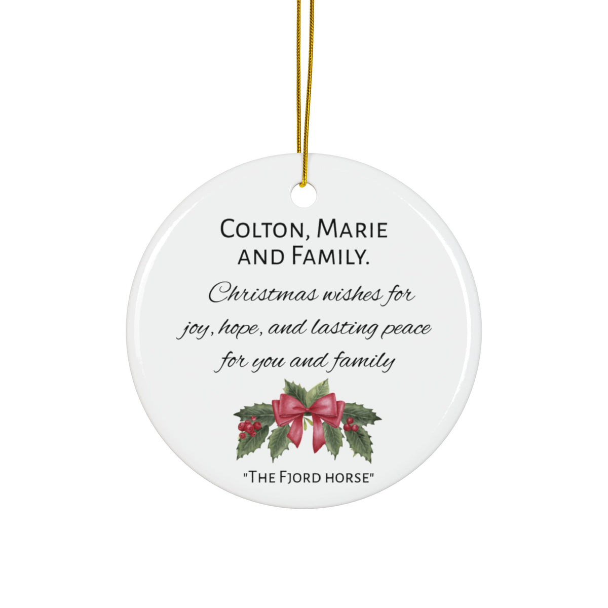 Personalized Fjord Horse Christmas Ornament