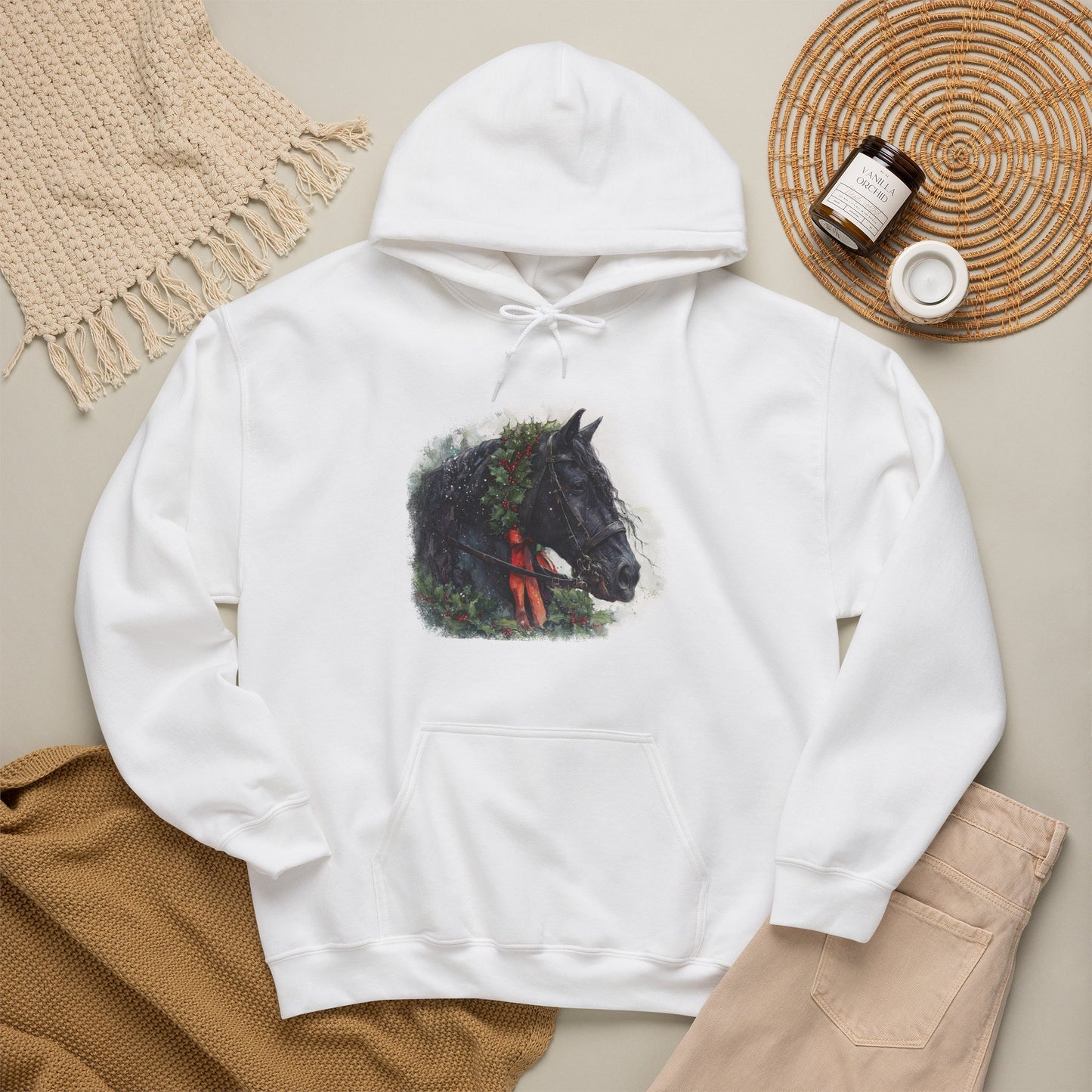 Friesian Horse Christmas Hoodie – Black Horse Holiday Sweatshi