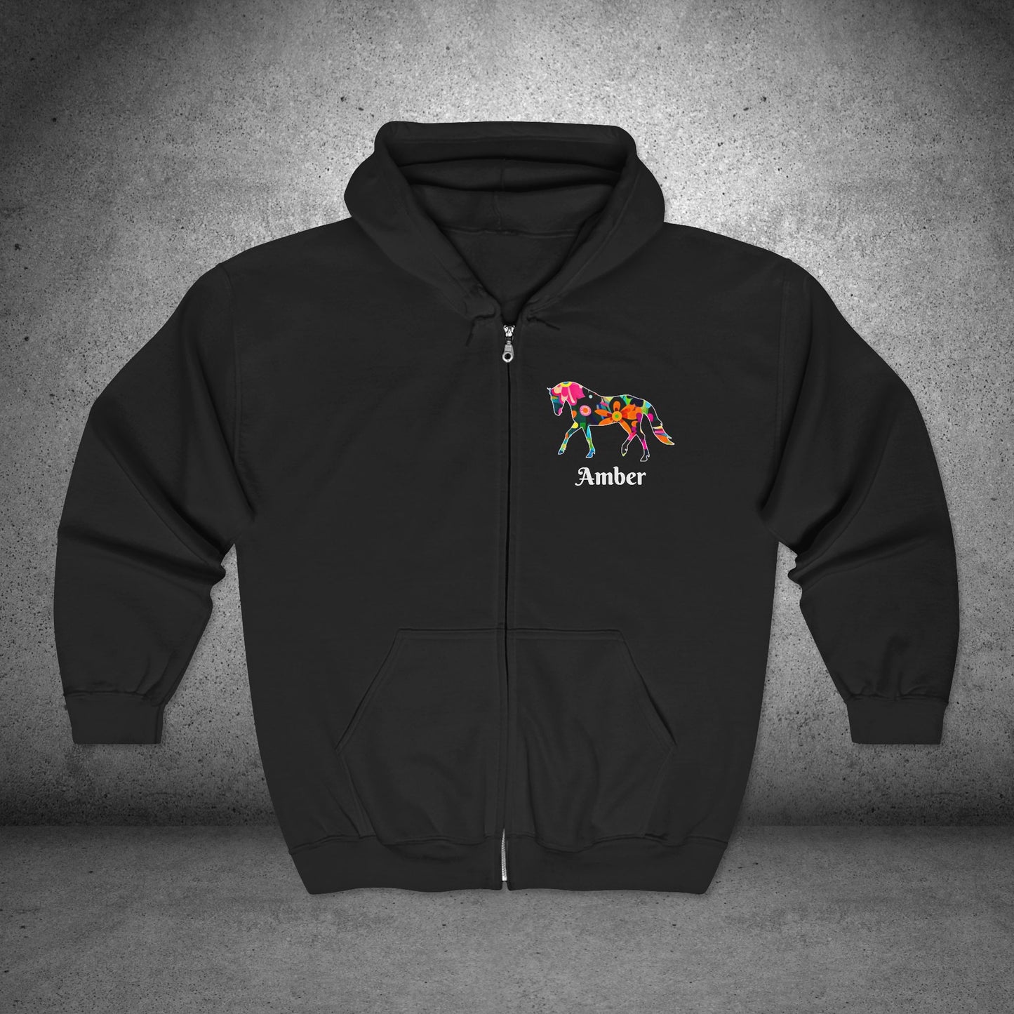 Horse Lover Full Zip Hoodie Jacket,  Floral Horse Pattern, personalized