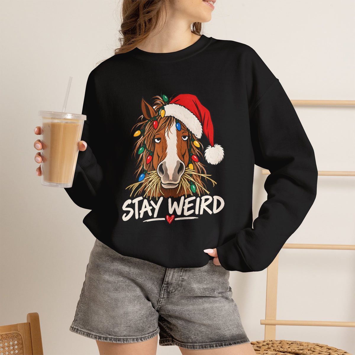 Stay Weird Horse Christmas Sweatshirt - Funny Horse Holiday Shirt