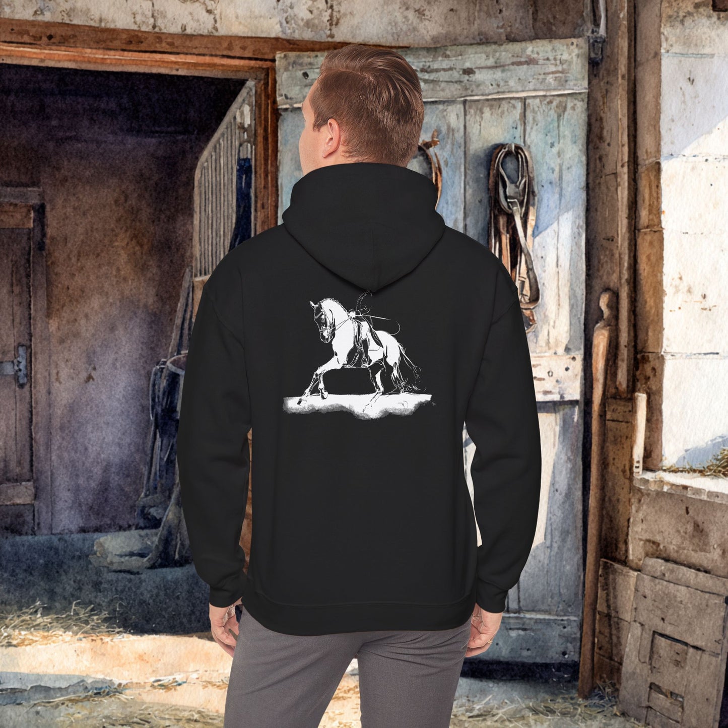 Dressage Horse Hoodie | Equestrian Pullover Sweatshirt | Warm Barn Wear | Show Ring Apparel | Wearable Horse Art Gift