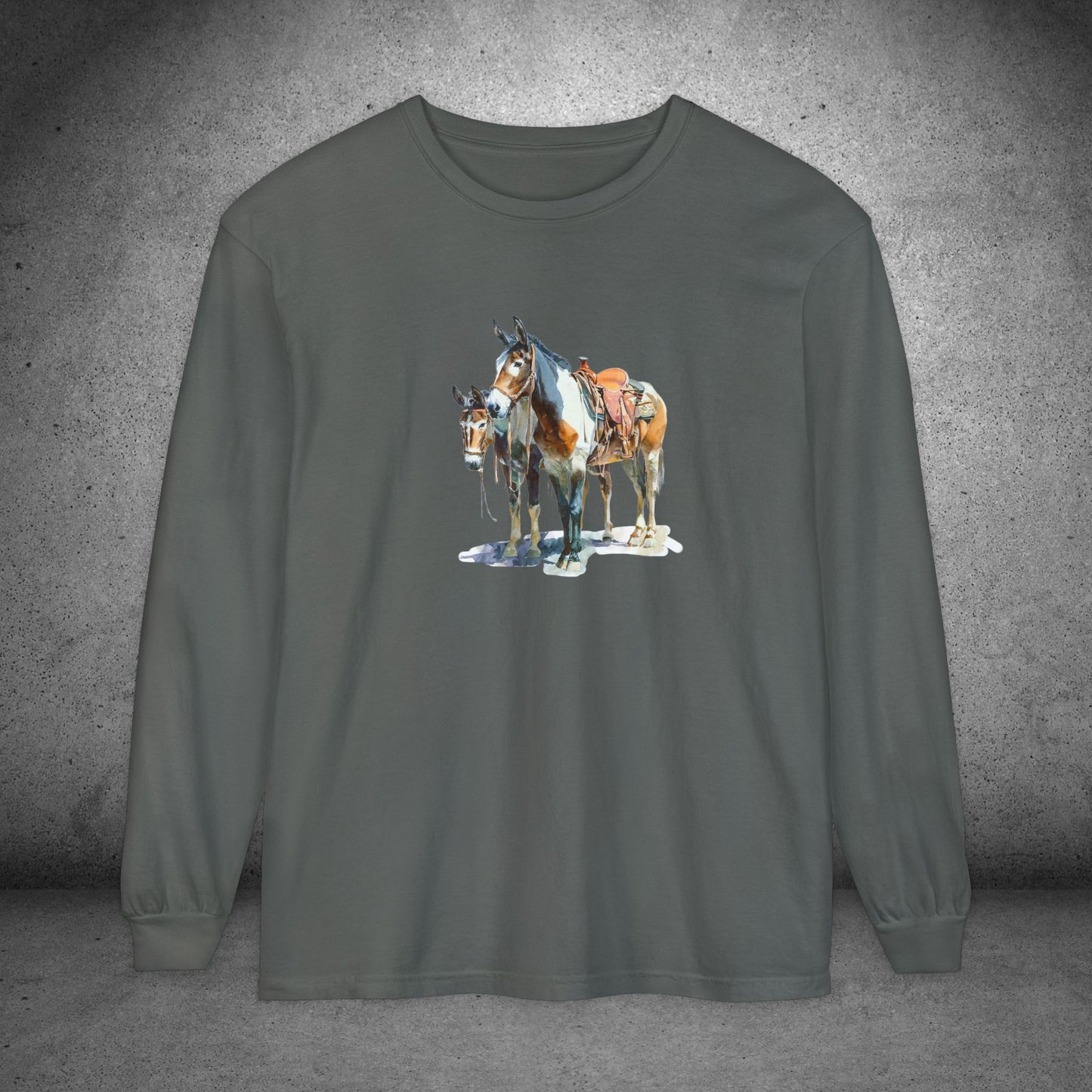 Western Mule Horse Watercolor Long Sleeve Comfort Colors T-Shirt