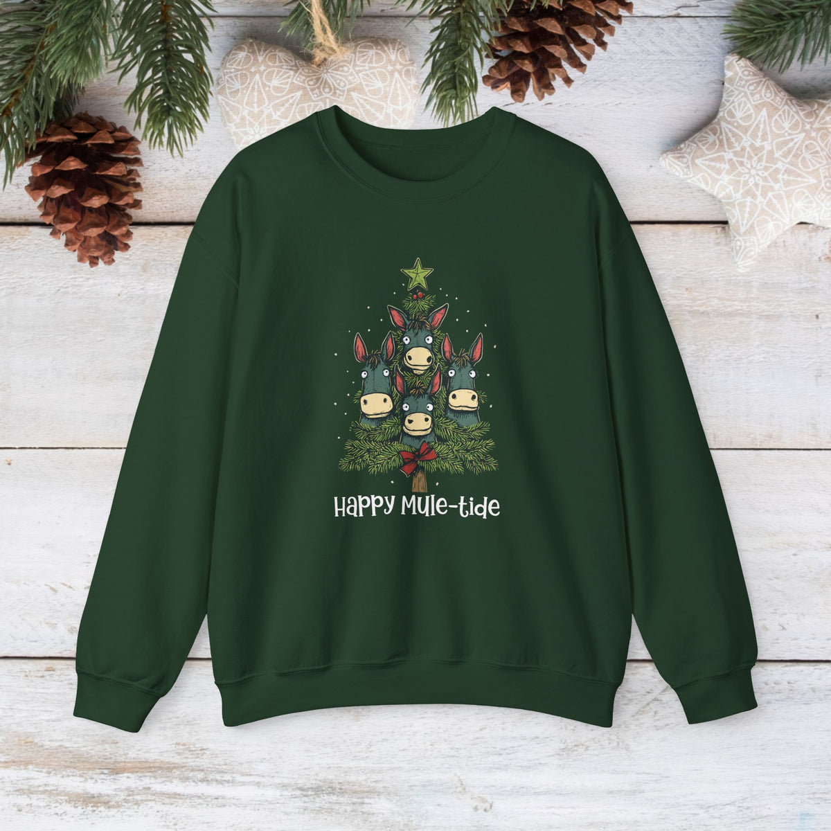 Happy Mule-Tide Christmas Sweatshirt – Funny Mule Christmas Tree Crewneck