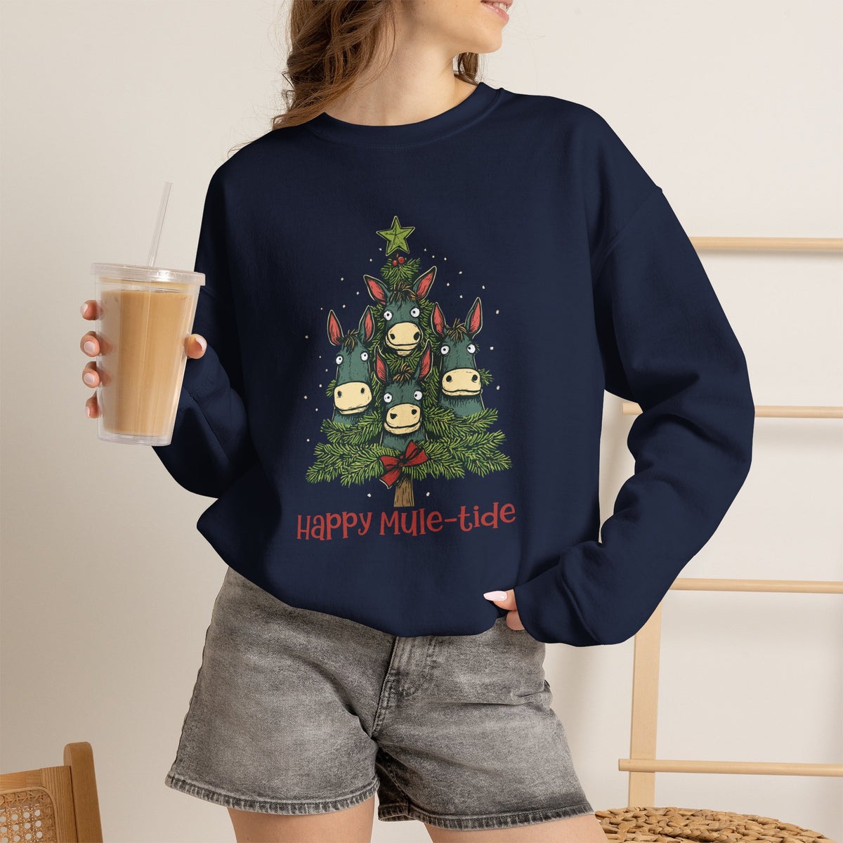 Happy Mule-Tide Christmas Sweatshirt – Funny Mule Christmas Tree Crewneck