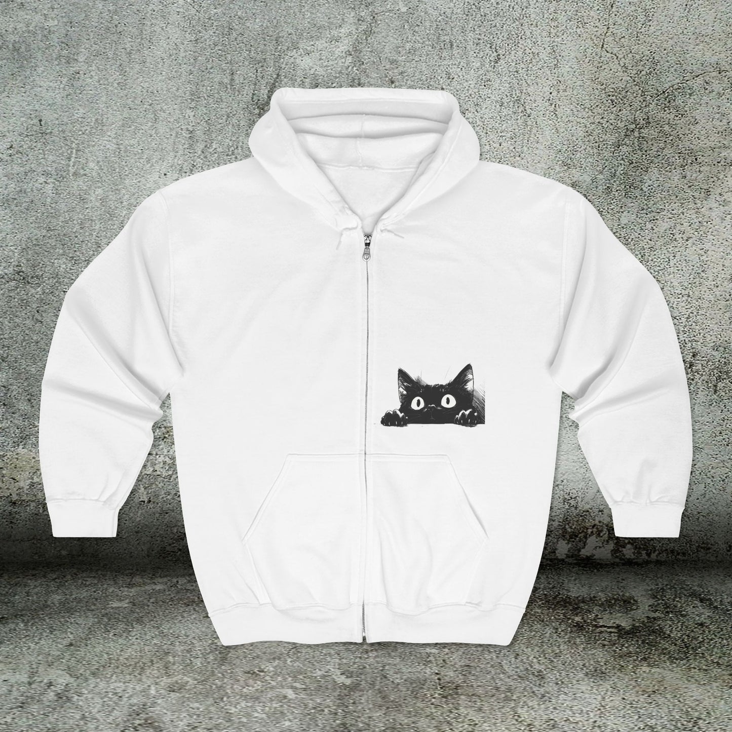 Cute Whimsical Black Cat Sweatshirt Jacket, Full Zip Hoodie, Cat Gift