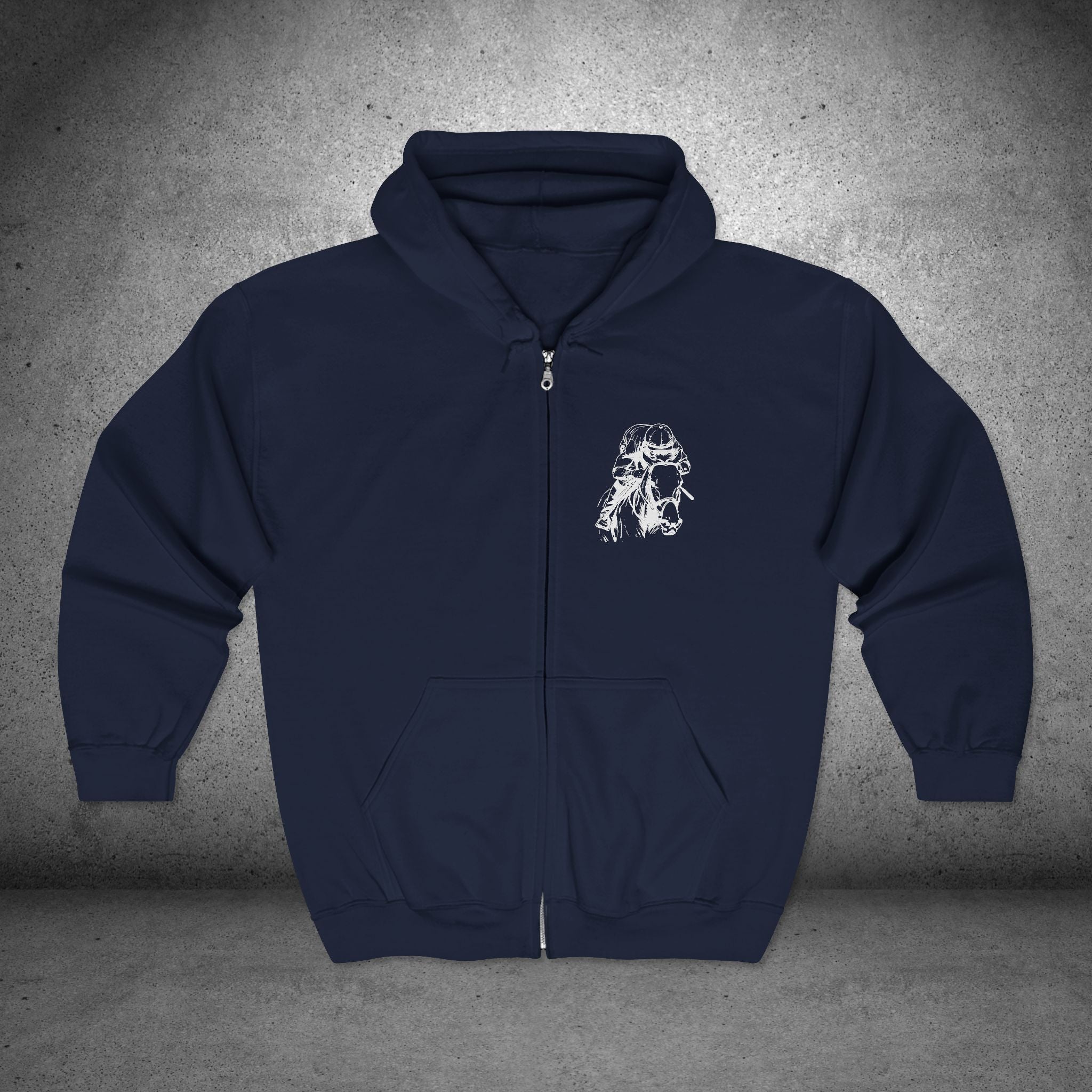 Original Horseracing Full Zip Jacket, Line Drawing, Jockey on