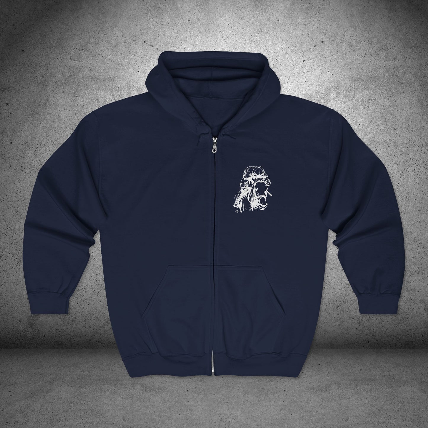Original Horseracing Full Zip Jacket, Line Drawing, Jockey on Horse