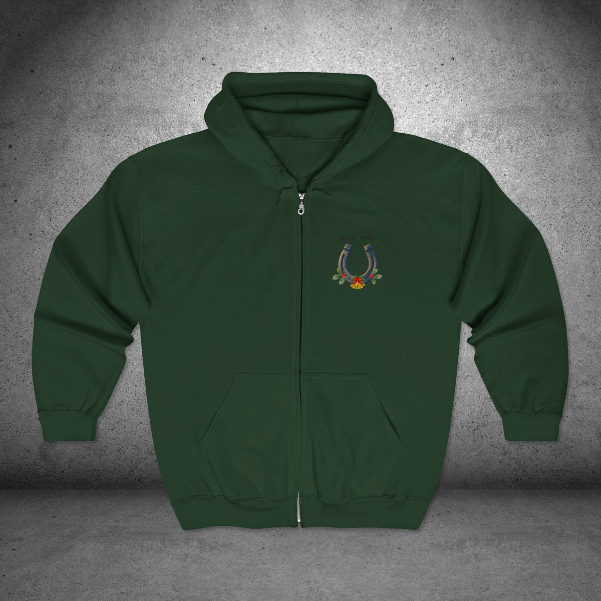 Jingle Horse Rock Christmas Full-Zip Hoodie – Rodeo Horse Holiday Sweatshirt