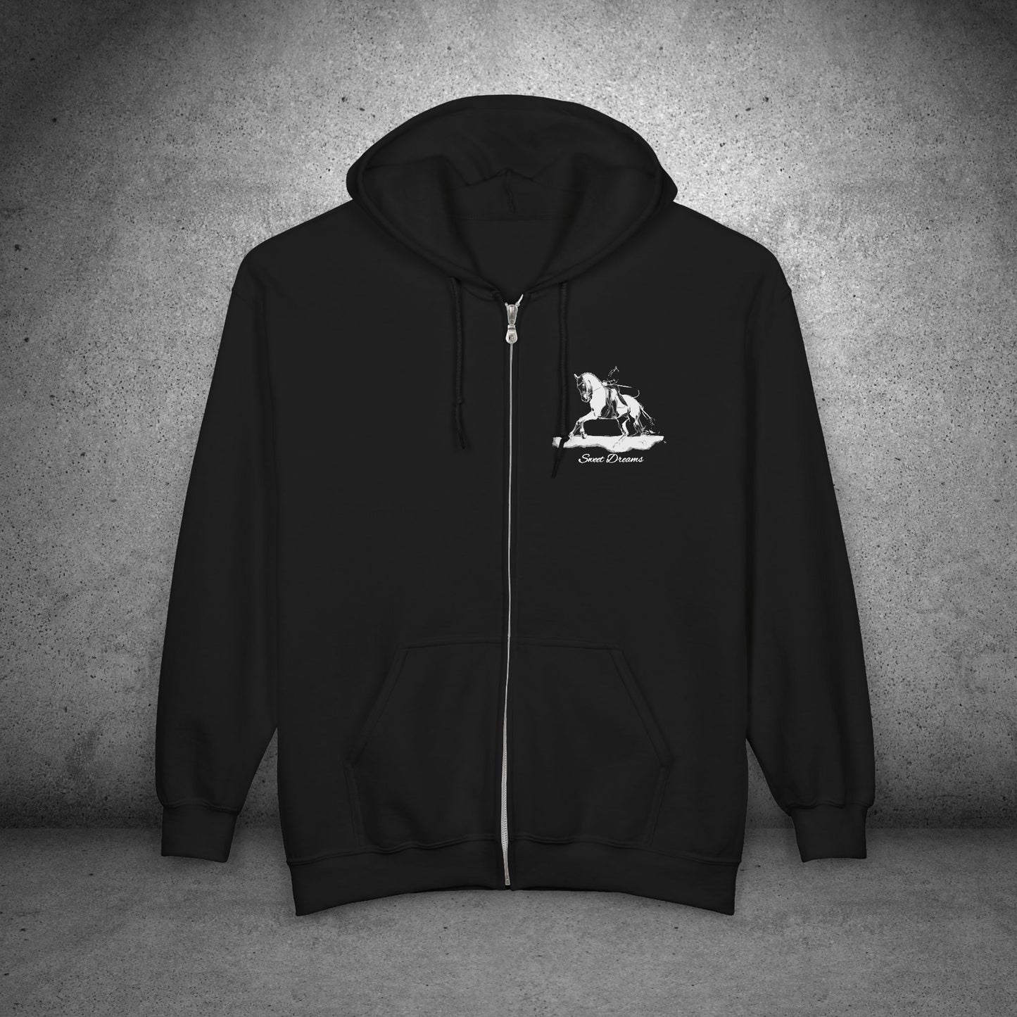 Dressage Horse Zip Hoodie | Personalized Equestrian Full Zip Sweatshirt | Barn Jacket| Horse Show Apparel | Wearable Horse Art Gift