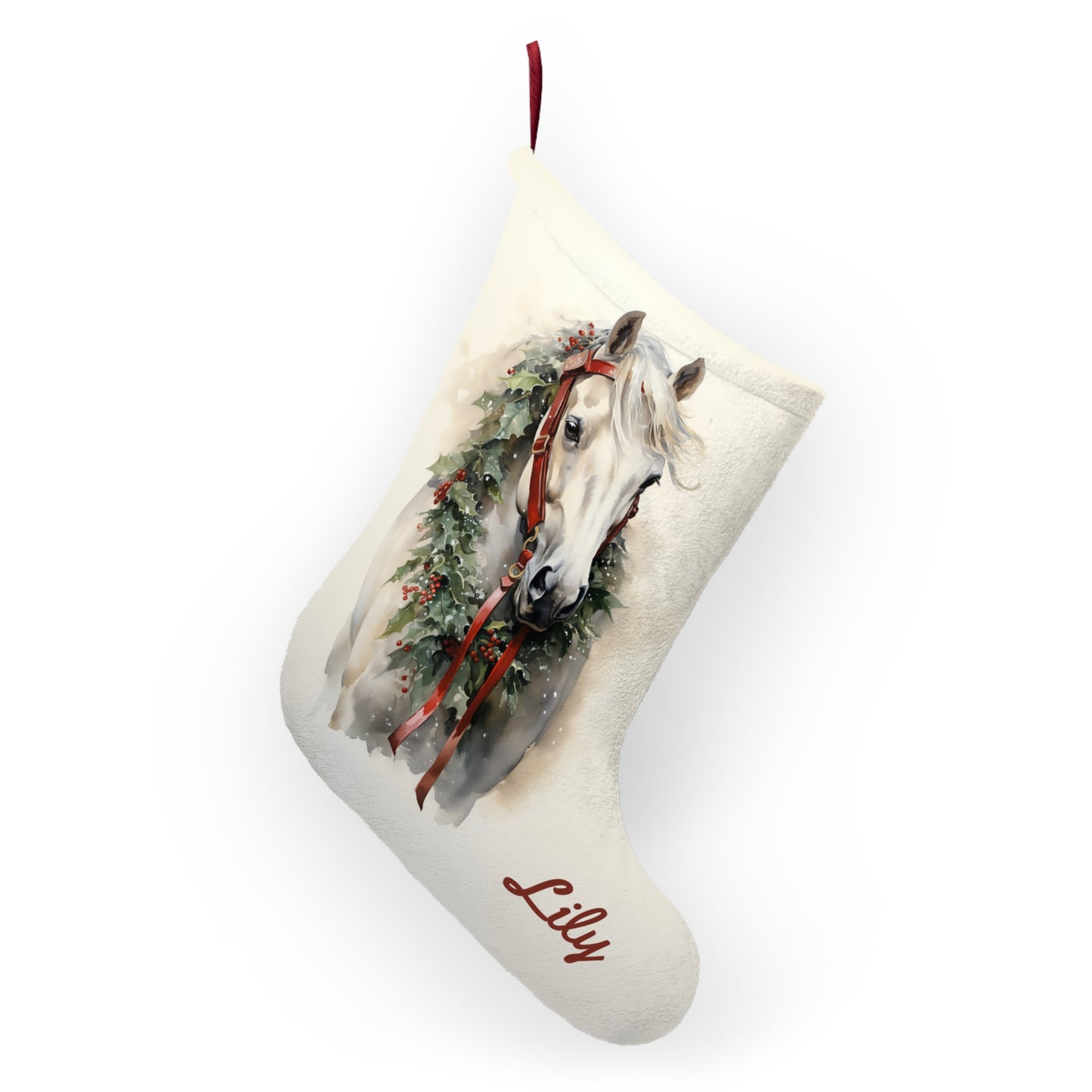 Christmas White Mare Horse Stocking Simple White Holiday Stocking