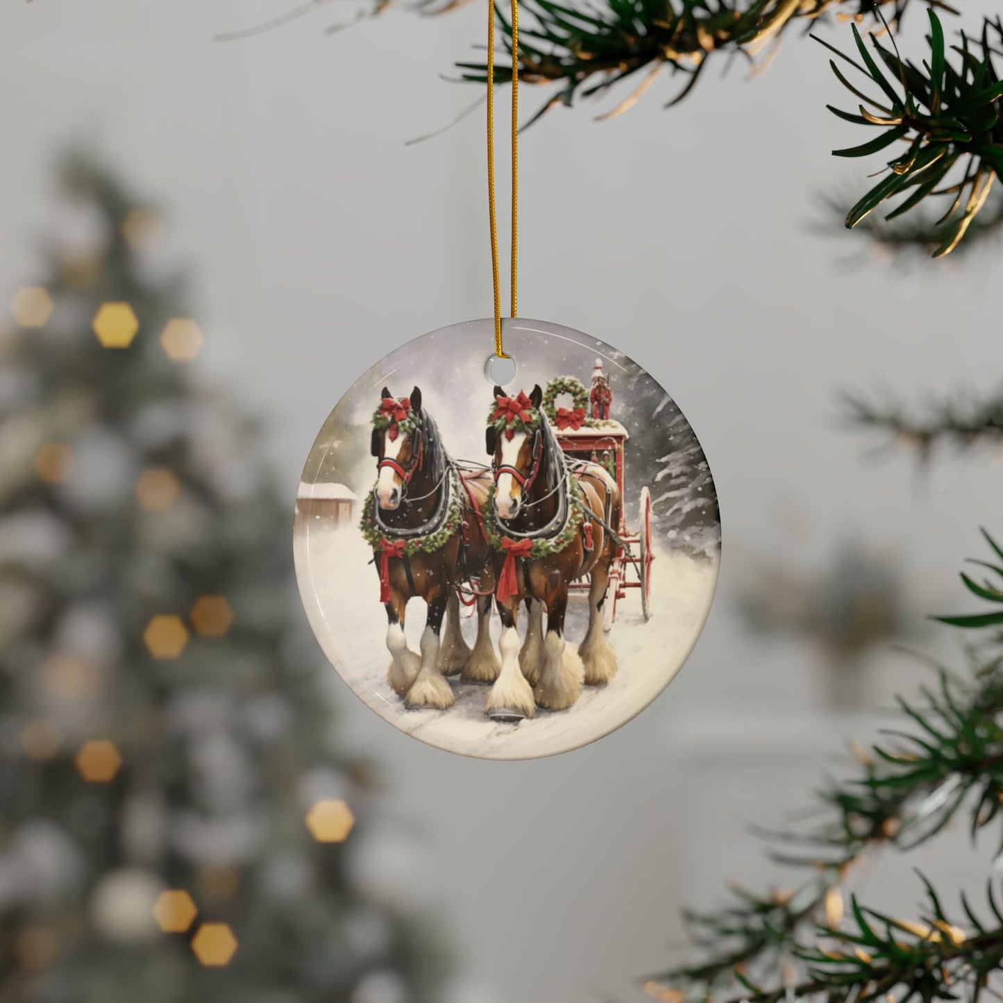 Personalized Clydesdale Sleigh Horse Christmas Ornament