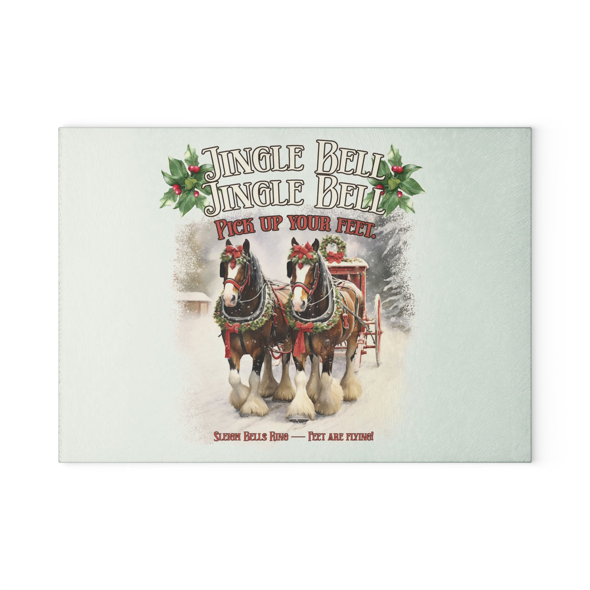 Clydesdale Christmas Horse glass cutting board – Personalized Holiday Horse Decor
