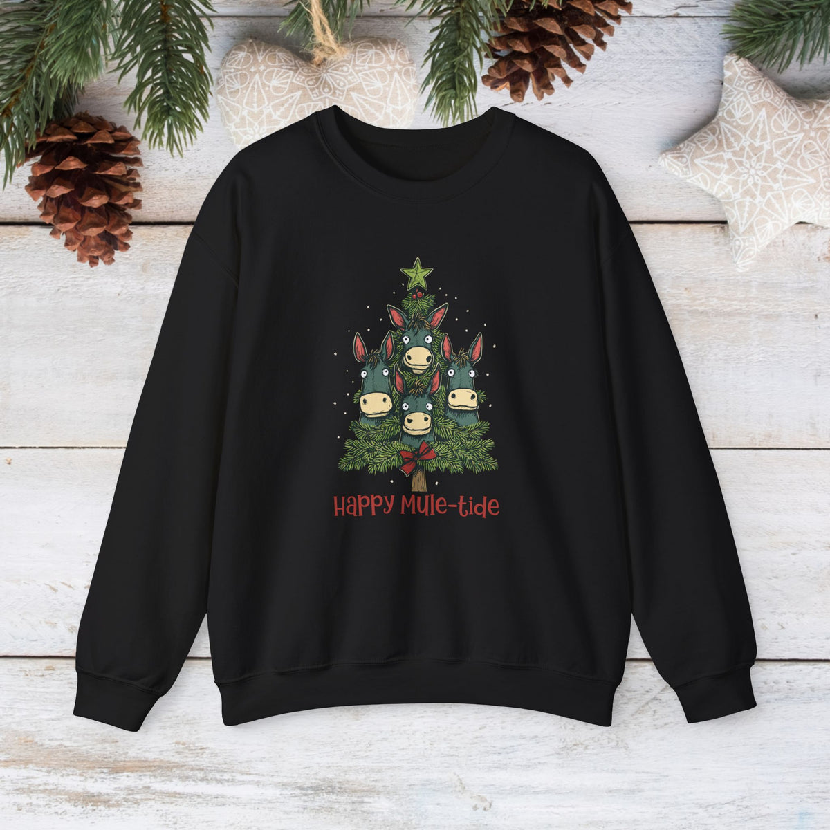 Happy Mule-Tide Christmas Sweatshirt – Funny Mule Christmas Tree Crewneck