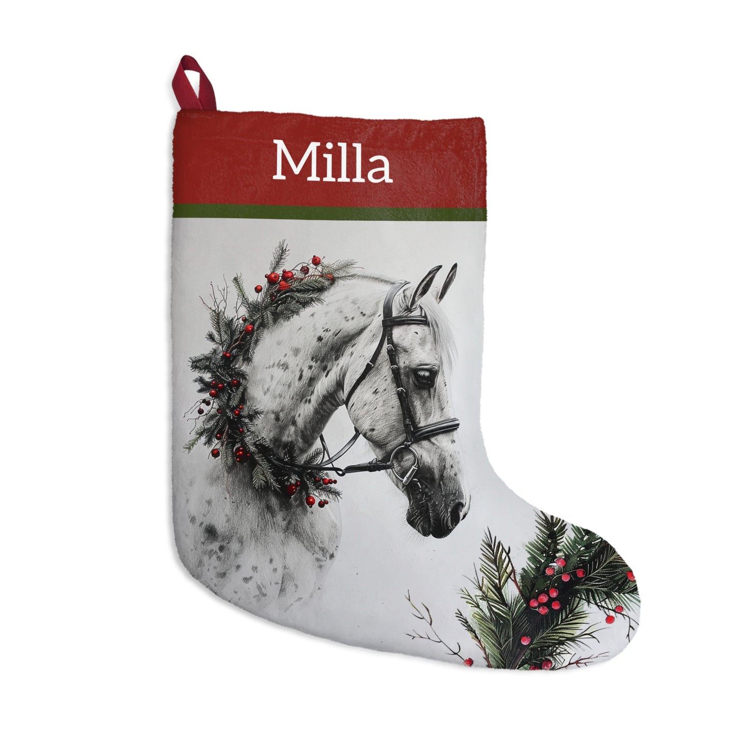 Gray Horse Stocking, Holiday Horse Lover Stocking, Original Art