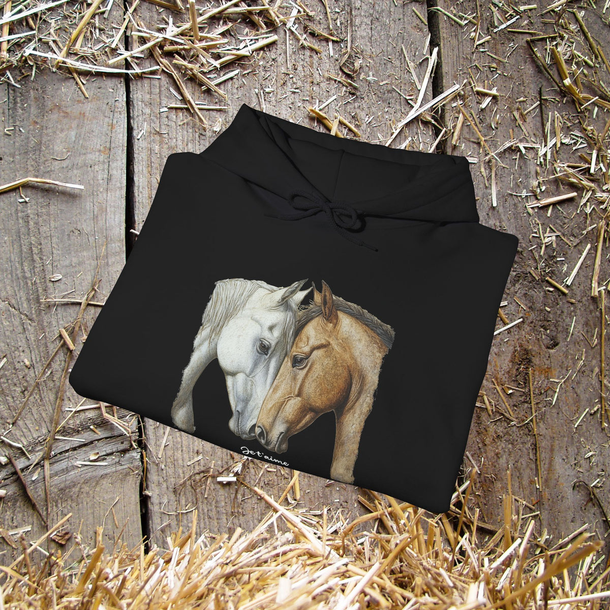 Je T’aime Horse Hoodie - Two Horses Equestrian Sweatshirt