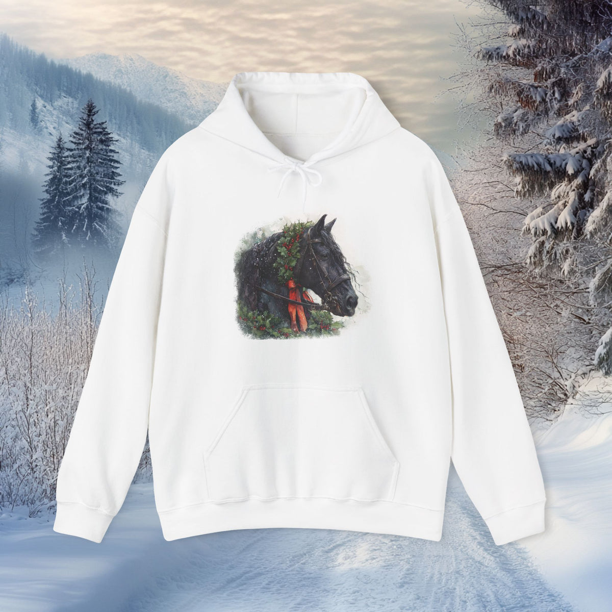 Friesian Horse Christmas Hoodie – Black Horse Holiday Sweatshi