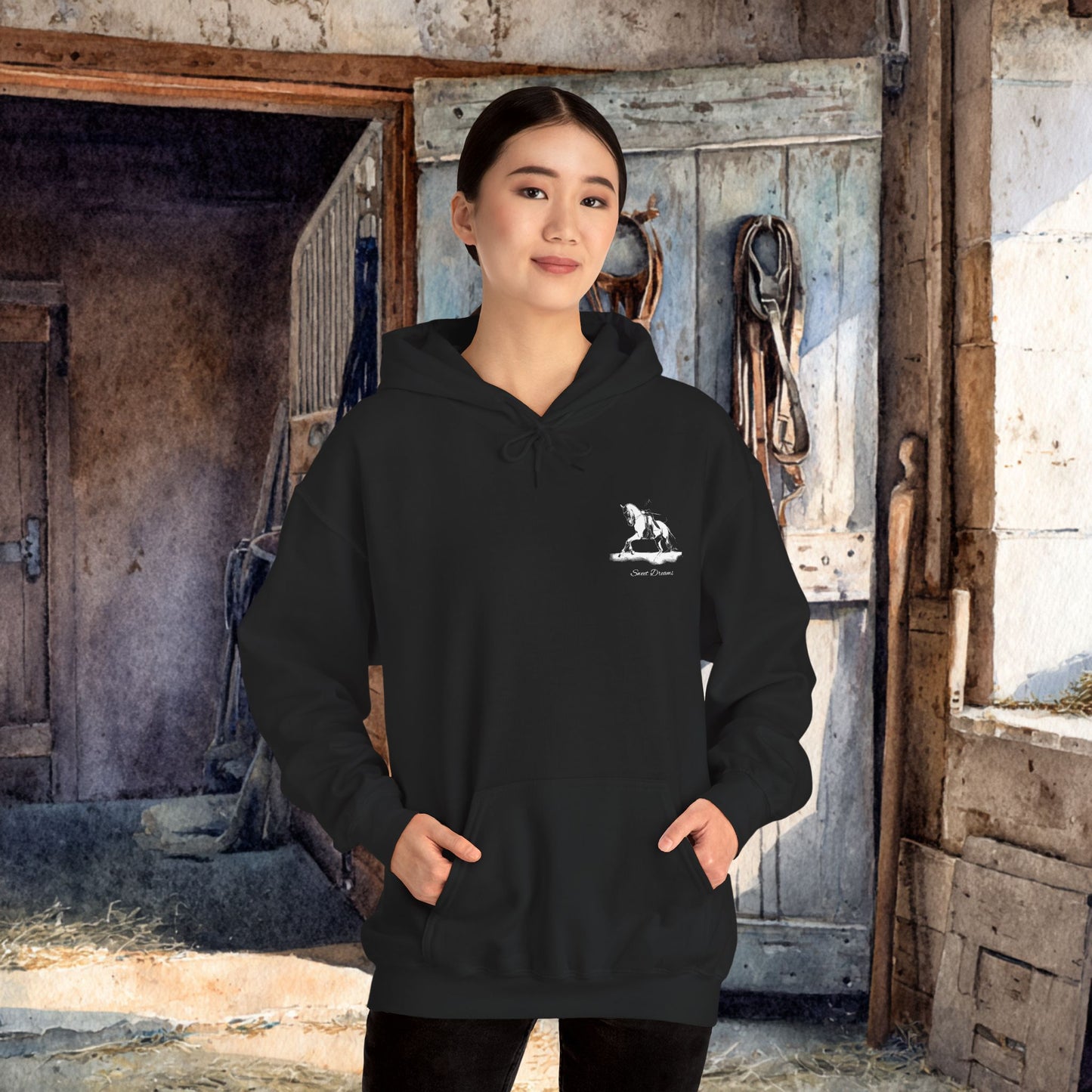 Dressage Horse Hoodie | Equestrian Pullover Sweatshirt | Warm Barn Wear | Show Ring Apparel | Wearable Horse Art Gift