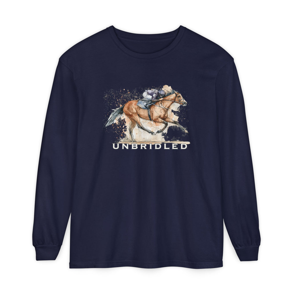 Unbridled Racehorse Long Sleeve Shirt – Comfort Colors Horse Racing Tee