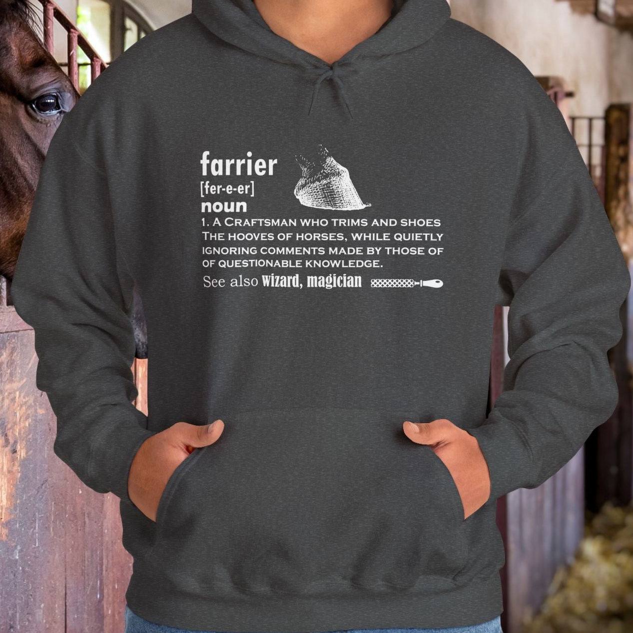 Farrier Definition Hoodie – Funny Horseshoer Gift for Farriers & Equestrians
