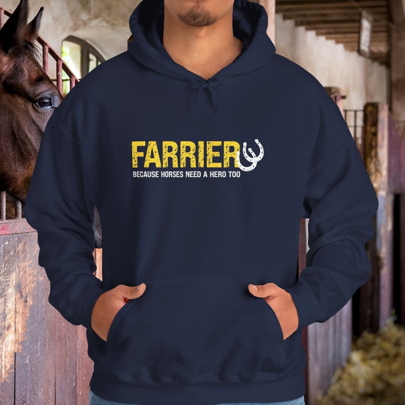 Farrier Hoodie – "Because Horses Need a Hero Too" Pullover for Farriers & Equestrian Fans