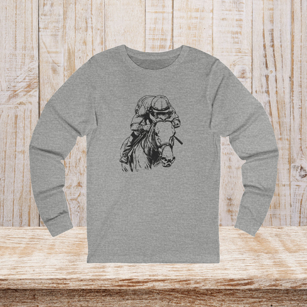 Thoroughbred Horse Racing Long Sleeve T-Shirt – Jockey & Racehorse Art