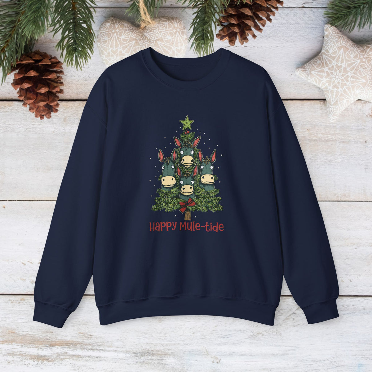 Happy Mule-Tide Christmas Sweatshirt – Funny Mule Christmas Tree Crewneck