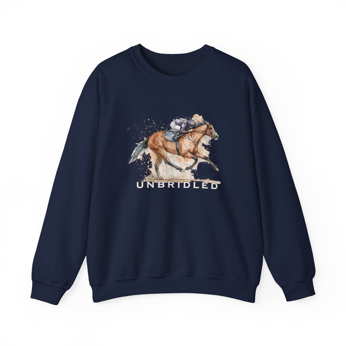 Unbridled Racehorse Sweatshirt – Watercolor Horse Racing Crewneck